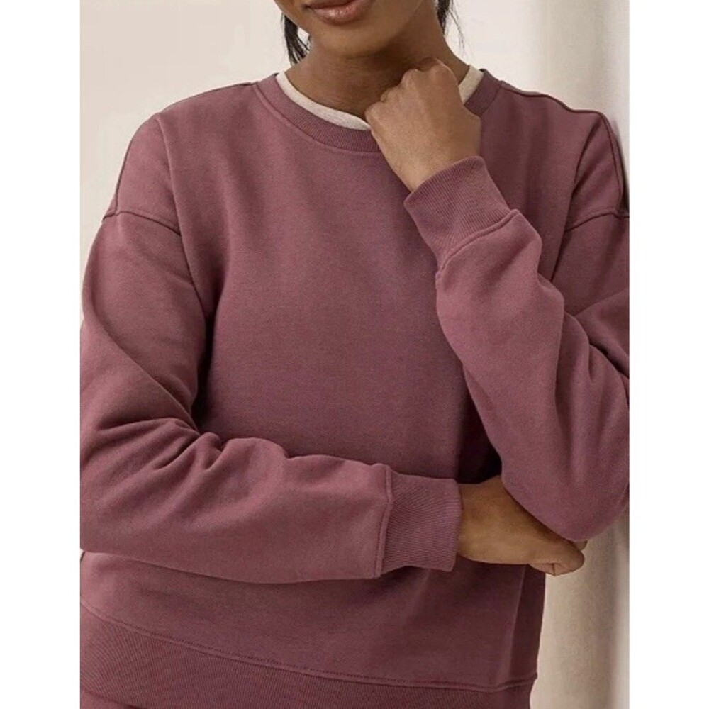 Women's Pact Organic Cotton Cloud Brushed Fleece Crewneck Sweatshirt Mauve Sz A